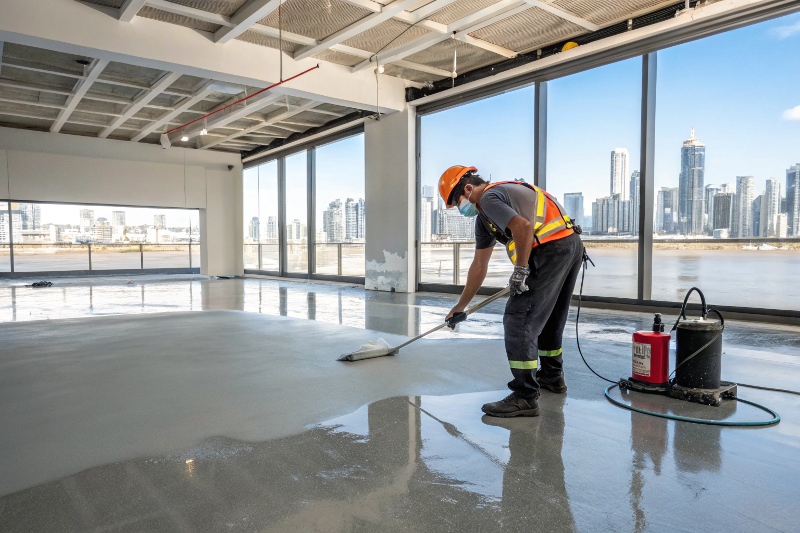 Professional epoxy flooring contractors Gold Coast team installing commercial grade coating
